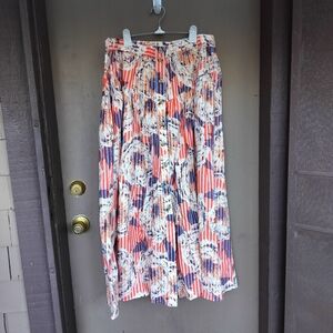 Anthropologie Vibrant Floral Maxi Skirt - Orange and Blue